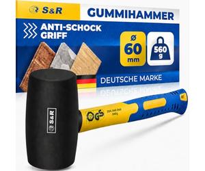 S&R Martillo Goma | Martillo de Goma | Mazo de Goma | Maza albanil Negro 560g / 60mm | Mazo azulejos, camping, encofrador