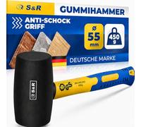 S&R Mazo de Goma Negro 450 g caucho natural con Mango de fibra de vidrio antideslizante ⌀=55 mm - Martillo para ladrillos clinker baldosas camping