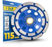 S&R Muela de copa Disco de Diamante 115 mm x 22,2 Disco de Lija para Hormigon Desbaste Hormigón Piedra Mampostería pulido porcelanico. Radial Amoladora 115 con anillo reductor