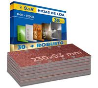 S&R Papel de Lija Rectangular - 35 Hojas 5 x P40 5 x P60 5 x P80 10 x P120 10 x P240 para Lijadora Rectangular - Pared Madera Hierro