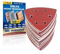 S&R Papel de Lija Triangular 93x93mm Lote 120 Hojas - Papel Abrasivo Lijadora de Ratón y Detalles - Granos P40-P600 para Madera Metal Plástico Pintura