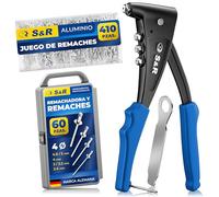 S&R Remachadora Manual Profesional + 470 Remaches - Tenaza Remache con Kit Remachadora con Remaches M3-M6 - Ideal para Remaches Matrícula, Metal, Aluminio y Acero Inox | Calidad Taller Pro
