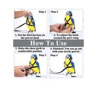 (S,Red)Parrot Bird Harness Leash Outdoor Flying Traction Straps Band Adjustable Anti-bite Training Rope