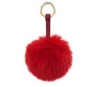 S.ROMZA Llavero con pompón de piel sintética artificial,esponjoso, llavero de felpa, pompón, bolso de mano, mochila, cartera, colgante, decoración de llavero para mujer (Rojo)