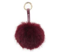 S.ROMZA Llavero con pompón de piel sintética artificial,esponjoso, llavero de felpa, pompón, bolso de mano, mochila, cartera, colgante, decoración de llavero para mujer (Rojo vino)