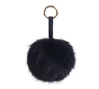 S.ROMZA Llavero con pompón de piel sintética artificial, llavero esponjoso, llavero de felpa, pompón, bolso de mano, mochila, cartera, colgante, decoración de para mujer, Negro, 5.1inch