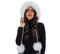 S.ROMZA Sombrero de Punto de Piel Artificial Femenina con Pompón para Mantener el Cráneo Caliente Sombrero de Nieve Orejeras Sombrero de Invierno Femenino Beanie (Blanco)