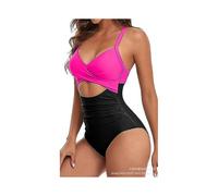 (S,Rose+Black)One piece swimsuit sexy hollow out women's swimsuit backless tight strap bikini