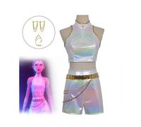 (S,Rumi)KPop Demon Hunters Rumi Cosplay Costume Set White Halloween Party Fancy Dress for Womens _b A