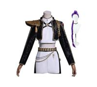 (S,Rumi With Wig)KPop Demon Hunters Rumi Cosplay Costume Set Halloween Party Fancy Dress for Womens Black _b A