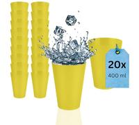 S&S-Shop 20 vasos de plástico duro, 400 ml, amarillo, ecológicos, reutilizables, vasos de cóctel, camping, vajilla infantil, JGA, vasos apilables, vasos para fiestas, vasos de plástico