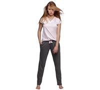 S& SENSIS Encantador juego de ropa de dormir (fabricado en la UE) de camiseta de moda y pantalones cortos coquetos o pantalones largos de algodón, Rosa-gris oscuro, M