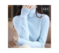 (S,SKY BLUE)High Collar Mink Cashmere Sweater Women's Pullover 2023 Autumn/Winter Knitted Sweater Loose Bottom Fashion Basic Top