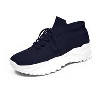 S Sneaker - Tenis de moda para las cuatro estaciones, con cordones, color sólido, tejido volador, tenis para correr, de espuma fresca, para mujer, Navy, 38.5 EU