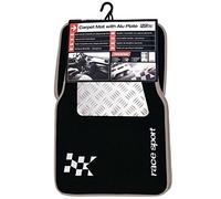 S SUMEX Aft2000 Alfombra con Placa Aluminio Alfombrillas de Moqueta Universales para Coche Borde Color Plata Alfombrillas Antideslizantes y Lavables Delanteras 46x70cm Traseras 46x35cm