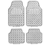 S SUMEX Alfombrillas de Coche Diseño Metálico, 4 Piezas 2 Delanteras y 2 Traseras, SUV, Furgonetas, Coches, Alfombrillas de Protección para Todo Tipo de Clima de Alta Resistencia, Acabado Silver