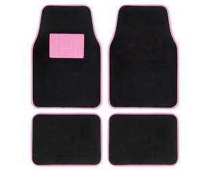 S SUMEX Alfombrillas de Moqueta Universales para Coche Alfombra con Talorena de Goma Borde Color Rosa Alfombrillas Antideslizantes y Lavables Delanteras 45x65cm Traseras 44x33cm