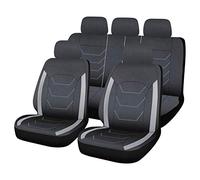 S SUMEX Funda de Asientos Universales para Coche Juego de Asientos Delanteros y Traseros de Polipiel Relleno de Foam de 3mm Modelo en Negro Lineas Bordadas y Franjas Laterales 12pcs