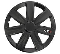 S SUMEX Juego de 4 Tapacubos de 14 Pulgadas Diseño GTX Carbon, Acabado Negro y ABS Resistente a Fuertes Impactos, Duradero y Fiable con Anillo de sujeción Ajustable
