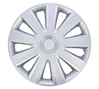 Juego de 4 Tapacubos de 14 Pulgadas Diseño Kentucky Carbon Silver, Acabado Cromado ABS Resistente a Fuertes Impactos, Duradero y Fiable con Anillo de sujeción Ajustable