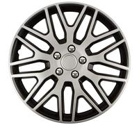 S SUMEX Juego de 4 Tapacubos de 15 Pulgadas Diseño Delaware Nuts Chrome Silver, Acabados en Cromado y Negro y ABS Resistente a Fuertes Impactos, Duradero y Fiable con Anillo de sujeción Ajustable