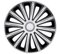 S SUMEX Juego de 4 Tapacubos de 16 Pulgadas Diseño Alaska Silver, Acabado Cromado y Negro ABS Resistente a Fuertes Impactos, Duradero y Fiable con Anillo de sujeción Ajustable