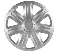 S SUMEX Juego de 4 Tapacubos de 16 Pulgadas Diseño Indiana Silver, Acabado Cromado y ABS Resistente a Fuertes Impactos, Duradero y Fiable con Anillo de sujeción Ajustable