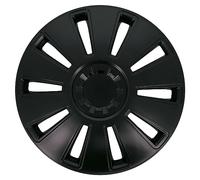 S SUMEX Juego de 4 Tapacubos de 16 Pulgadas Diseño Vermont Black, Acabado en Negro y ABS Resistente a Fuertes Impactos, Duradero y Fiable con Anillo de sujeción Ajustable