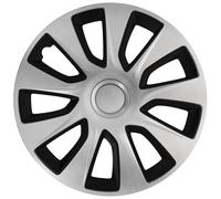 S SUMEX Juego de 4 Tapacubos de 17 Pulgadas Diseño Washington Silver Black, Acabado Cromado Negro y ABS Resistente a Fuertes Impactos, Duradero y Fiable con Anillo de sujeción Ajustable