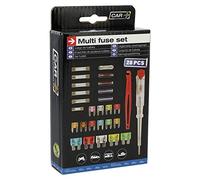 S SUMEX Kit de Fusibles para Coche 28 Piezas Multicolor, Vidrio, Barril y Cuchilla de 2 A a 30 A, Cumple Especificaciones Estándar, con Destornillador Detector de Voltaje y Extractor