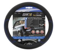 S SUMEX RACEFLAG Funda de Volante Transpirable de Caucho con Acabado de Polipiel, Color Negra con Bordado Ergonomico de Color Azul, Universal para Volantes 37-39cm diametro