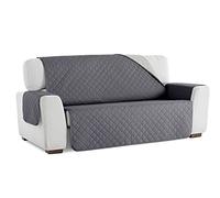 S & T Funda Cubre Sofá Reversible. Protector de Sofá Acolchado Antiácaros Fabricado en España Poliéster 100% (3 Plazas, Gris Oscuro)
