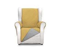 S & T Funda Sofá 1 Plaza/Sillon Relax Mostaza/Perla - Cubre Sofa Acolchado Reversible Mont - Protector Sofá Antiacaros - 100% Poliester Fabricado en España