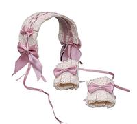 S-TROUBLE Conjunto de puños de muñeca con Diadema gótica, Cinta de Encaje con Volantes Dulces, Diadema con Lazo, Mangas de Mano, Disfraz de Cosplay de sirvienta de Anime