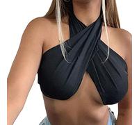 S-TROUBLE Mujeres Verano Sexy sin Tirantes Wrap Crop Top sin Mangas Halter Criss Cross Chaleco sin Espalda Camisas Fruncido Vendaje Tie Back Color sólido Top de Tubo