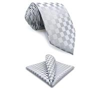 S&W SHLAX&WING Corbata para hombre satinada plateada blanquecina gris claro a cuadros conjunto de corbata romíbica delgada 147cm×6cm