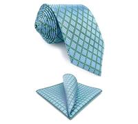 S&W SHLAX&WING Corbata y pañuelo de bolsillo para hombre azul bebé verde a cuadros para traje tamaño clásico 147cm×8cm