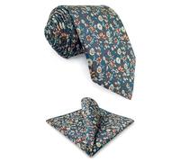 S&W SHLAX&WING Corbatas florales para hombre Juego de boda verde alga multicolor con pañuelo de bolsillo a juego 147 cm