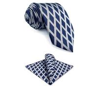 S&W SHLAX&WING Corbatas para hombre azul gris a cuadros rómbico para traje elegante regalo satén corbata conjunto combo extra largo 160cm