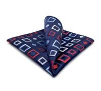 S&W SHLAX&WING Pañuelo de Bolsillo para Hombres Trajes Geométrico Azul con Patrón Rojo Blanco Satén para Regalo