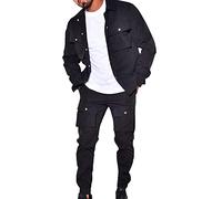 S Westen - Pantalones cargo informales para hombre, pantalones de senderismo, pantalones de entrenamiento, pantalones de jogging, cuello vuelto, juego de camisa para hombre, elegante chándal para