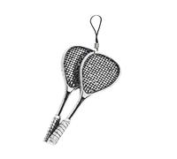 S12 - Abalorio para teléfono móvil, diseño de raquetas de squash con emblema de peltre inglés, cordón de 4 cm, empaquetado para regalo