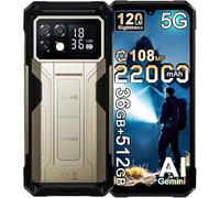 S200 Max 5G Móvil Irrompible, 1,3" Pantalla secundaria, 22000mAh 66W, 36GB+512GB/2TB Android 15 Teléfono Robusto, 6.72''FHD+120Hz, 108MP+20MP Visión Nocturna, 120LM Doble Linterna, NFC/WiFi 6 Dorado