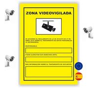 S21 Señalización Pack de 4 Carteles Videovigilancia Homologado Zona Alarma | Cartel Zona Videovigilada Alarma