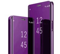 S24 FE Funda Clear View para Samsung Galaxy S24 FE Espejo Flip Case Funda Protectora Piel Plegable Hard PC Resistente a Golpes Funda Plegable para Samsung S24 FE Fundas 5G (Lila)