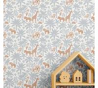 S4Sassy Papel pintado de animales de la selva - Revestimiento de pared gris, papel de vinilo autoadhesivo de 63 x 61 cm, revestimiento de pared fácil de hacer para dormitorio infantil