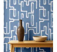 S4Sassy Papel pintado de vinilo texturizado autoadhesivo, con estampado de laberinto geométrico urbano chic, impermeable, azul, 63 x 61 cm. Revestimiento de pared moderno y extraíble para decoración