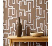 S4sassy Papel pintado de vinilo texturizado autoadhesivo,con estampado de laberinto geométrico urbano chic, impermeable, marrón, 63 x 152 cm. Revestimiento de pared moderno y extraíble para decoración
