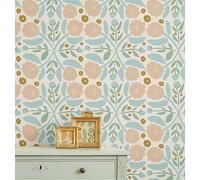 S4Sassy Papel tapiz autoadhesivo con diseño de flores botánicas, vinilo removible en color melocotón para pared, ideal para decorar la entrada y el salpicadero de la cocina (63 x 61 cm)