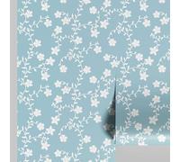 S4Sassy Revestimiento de pared autoadhesivo, diseño de enredadera de flores delicadas, vinilo removible para renovación instantánea de paredes en azul, para baño, 63 x 304 cm